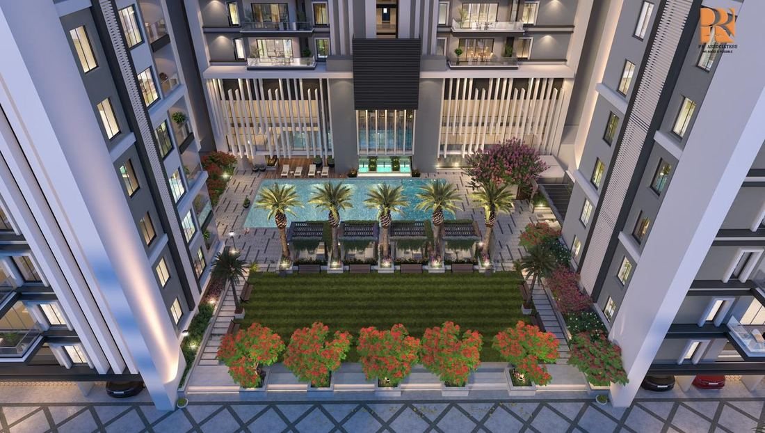 Landscaped podium courtyard